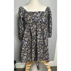 Lily Rose Cottagecore Fairy Navy Floral Square Neck Babydoll Mini Dress Size XS